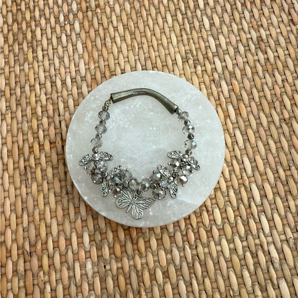Vintage Silver Butterfly Beaded Bracelet
